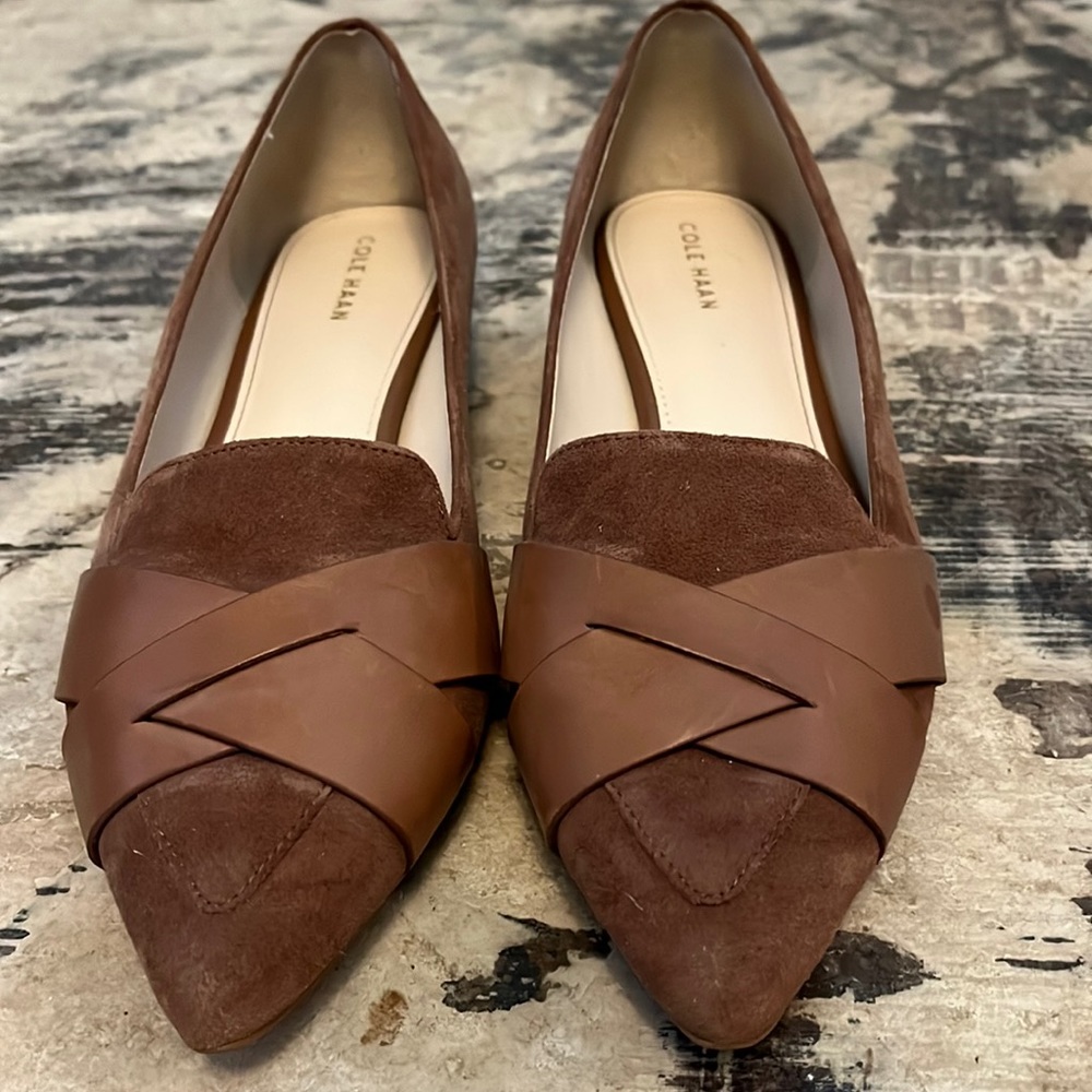 Cole Haan Camel Suede Pointed Toe Flats- Camila Skimmer 8B